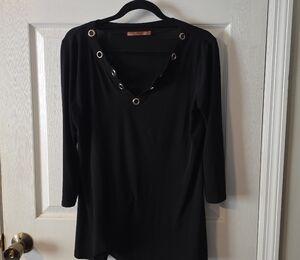 Belldini Black Long Sleeve Top with Grommet Accents